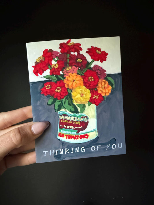 Zinnias in Can Art Card with Matching Vinyl Sticker (A2)