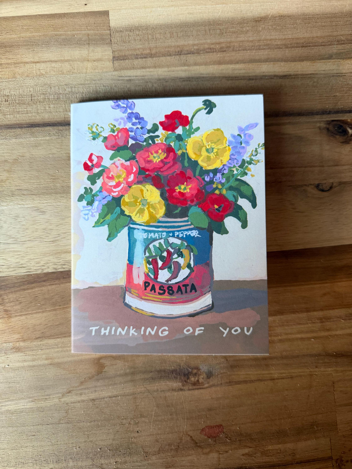 Passata Can Flowers Card and Vinyl Sticker Set | Thinking of You Greeting (A2)