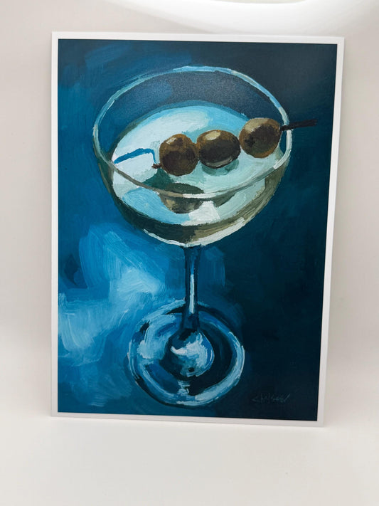 Dirty Martini Cocktail Art Print | Moody Still Life Oil Painting Reproduction (5x7)