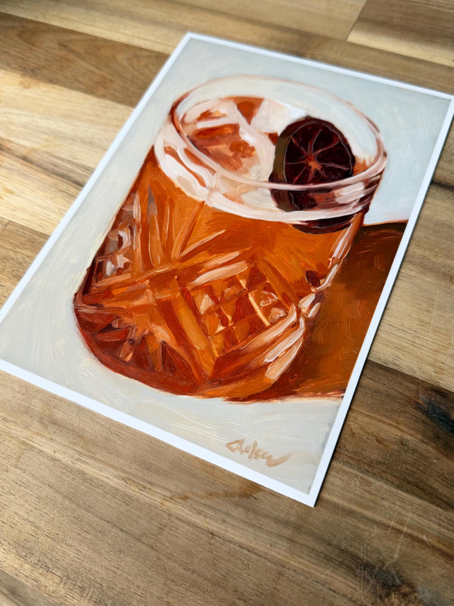 old fashioned Cocktail Art Print | Moody Still Life Oil Painting Reproduction (5x7)