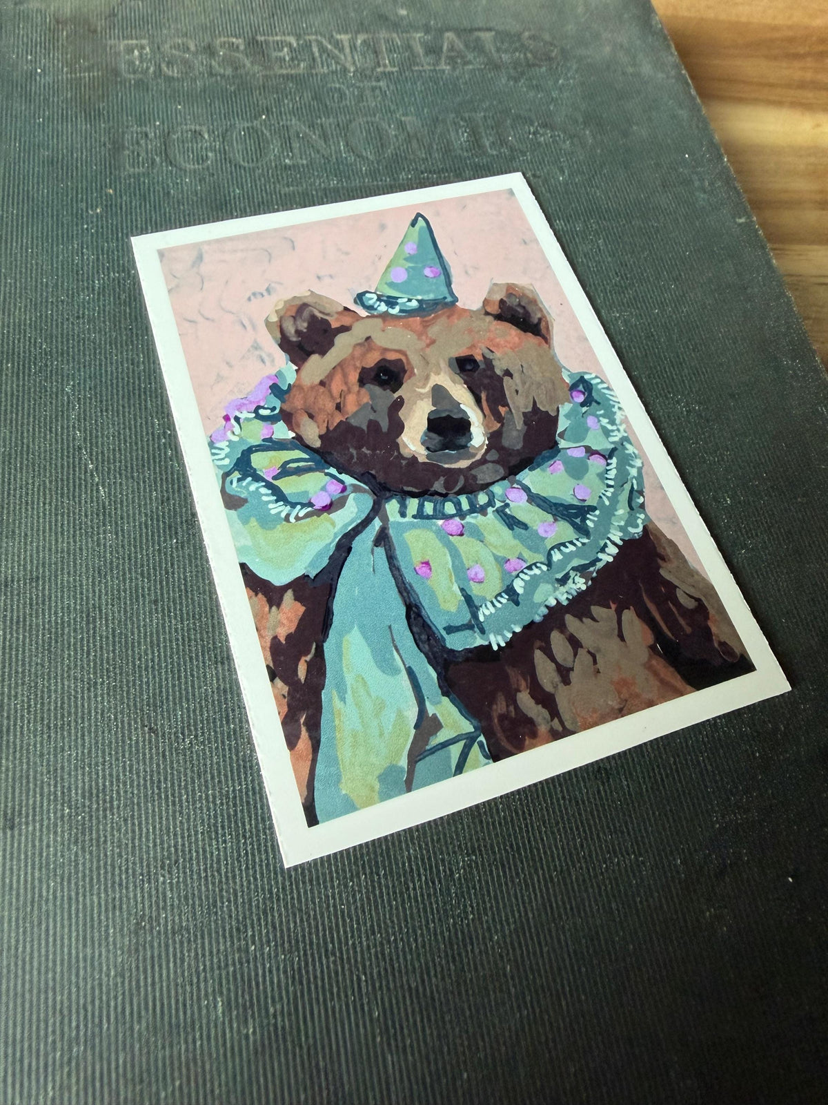 ACEO original art PRINT, vintage circus bear, tiny art 2.5x3.5 inches