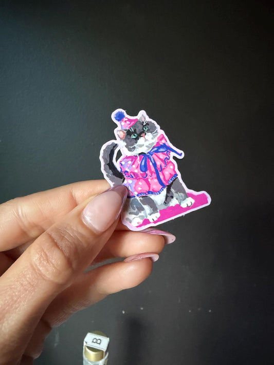 Pink Party Cat Birthday Card with Vinyl Sticker (A2 Size)