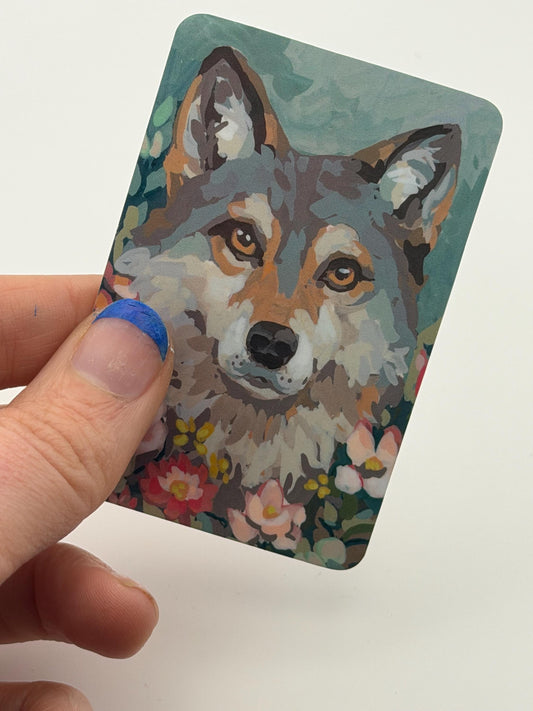 Floral Wolf Art Sticker, Whimsical Woodland Animal Vinyl Decal