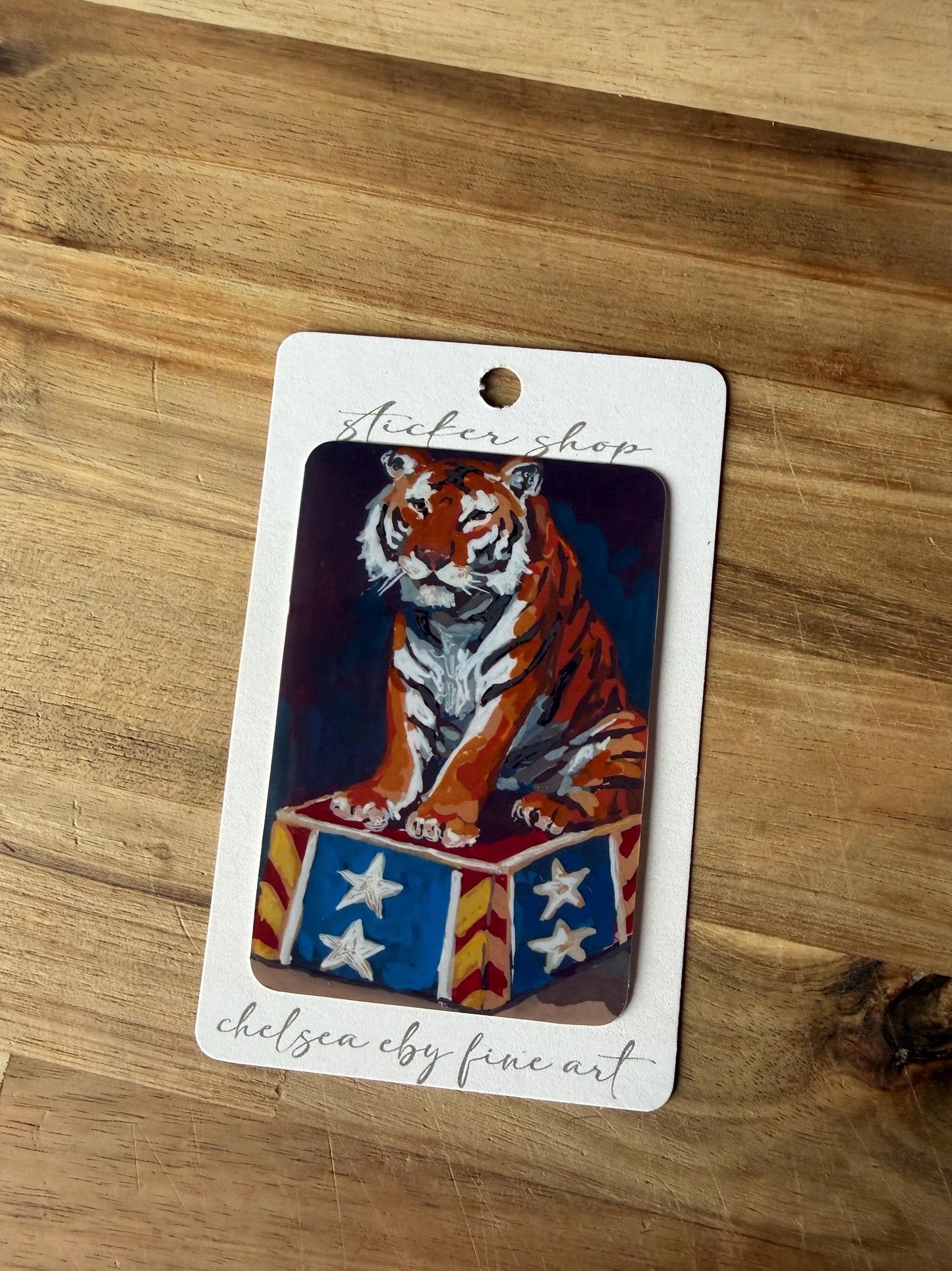 Circus Tiger Sticker, Whimsical Acrylic Art Vinyl Decal, Vintage Illustration
