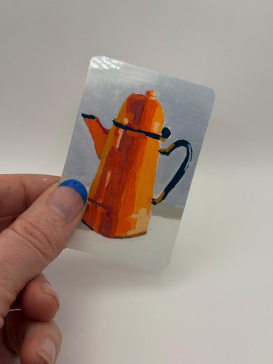 Orange Coffee Pot Sticker | Painterly Kitchen Art, Vintage Style Vinyl Decal