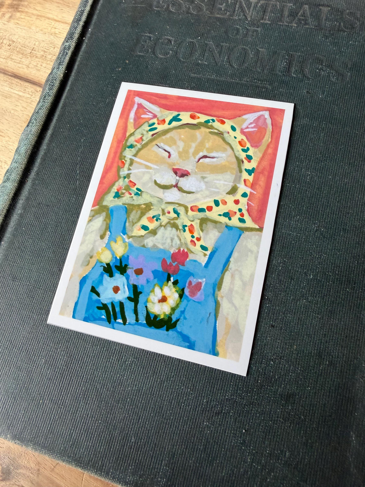 ACEO original art PRINT, Farmer Cat , tiny art 2.5x3.5 inches