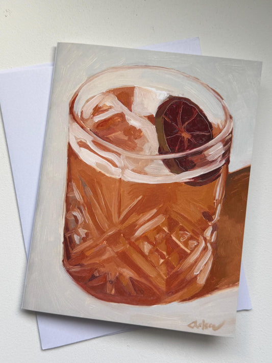 Old Fashioned Cocktail Art Card | Original Oil Painting Greeting Card (Blank Inside)