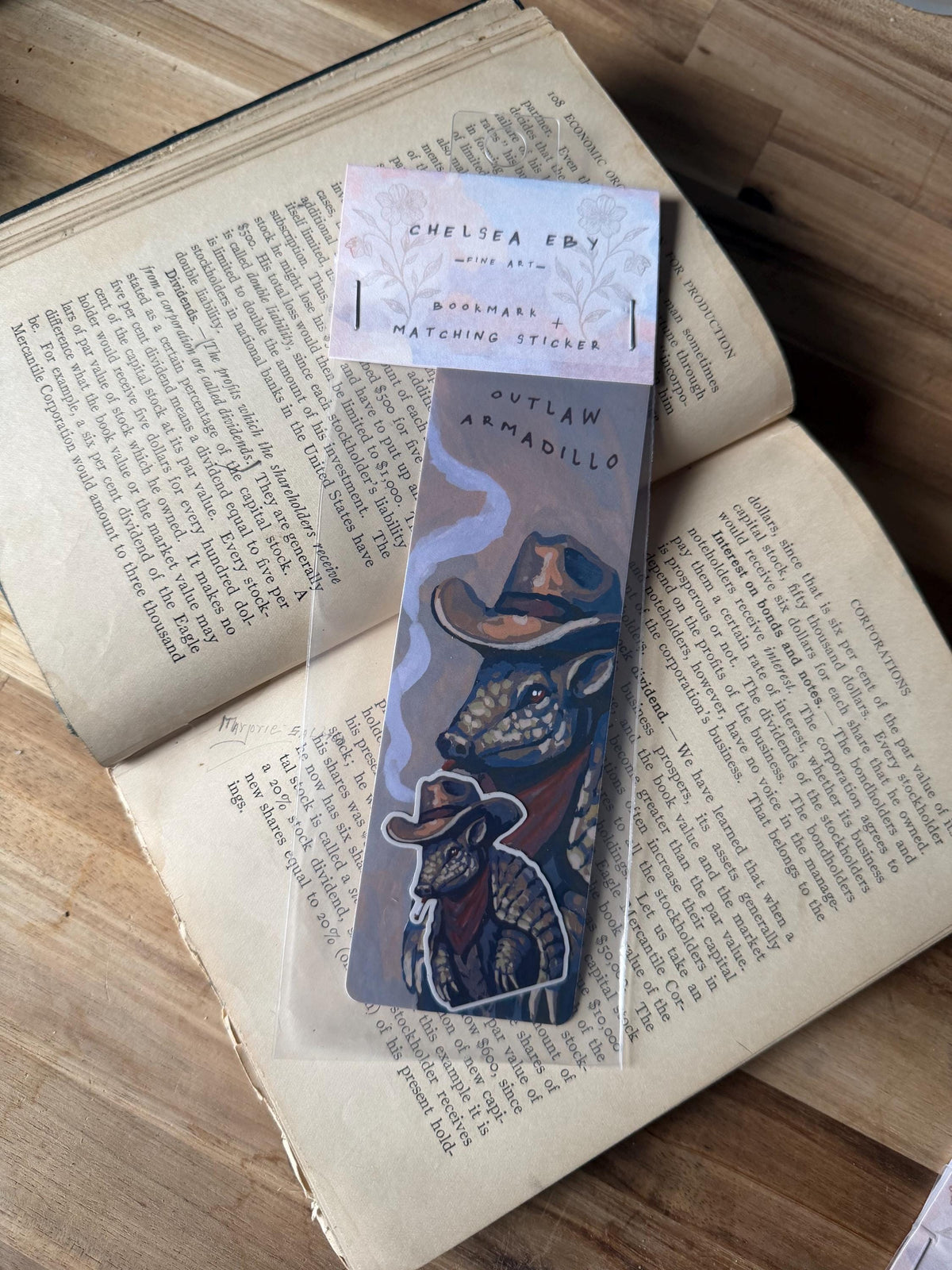 Outlaw Armadillo Bookmark Sticker Set | Whimsical Western Art Illustration