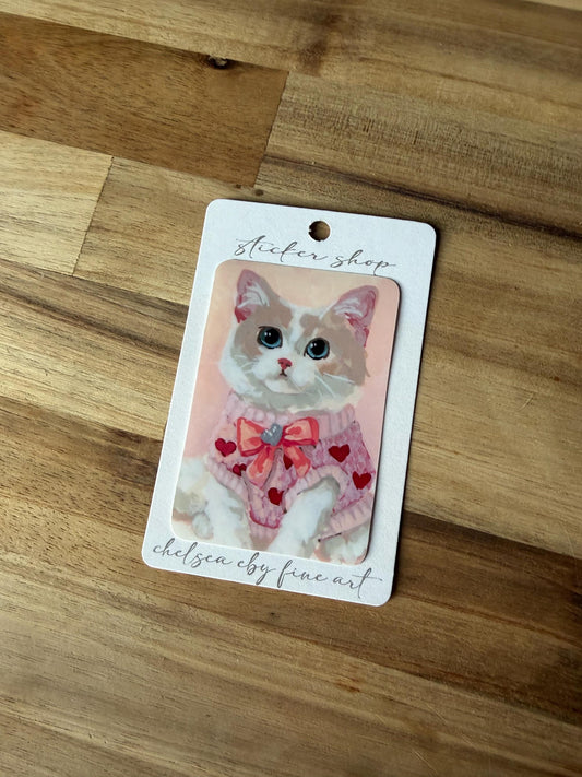 sweetheart cat Sticker, Whimsical Acrylic Art Vinyl decal