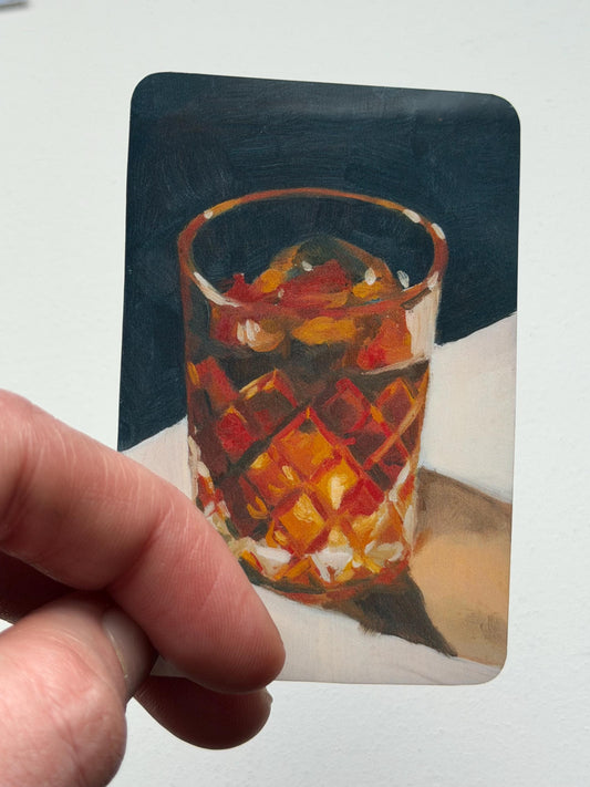 whiskey glass vinyl sticker, 3" oil painting reproduction decal