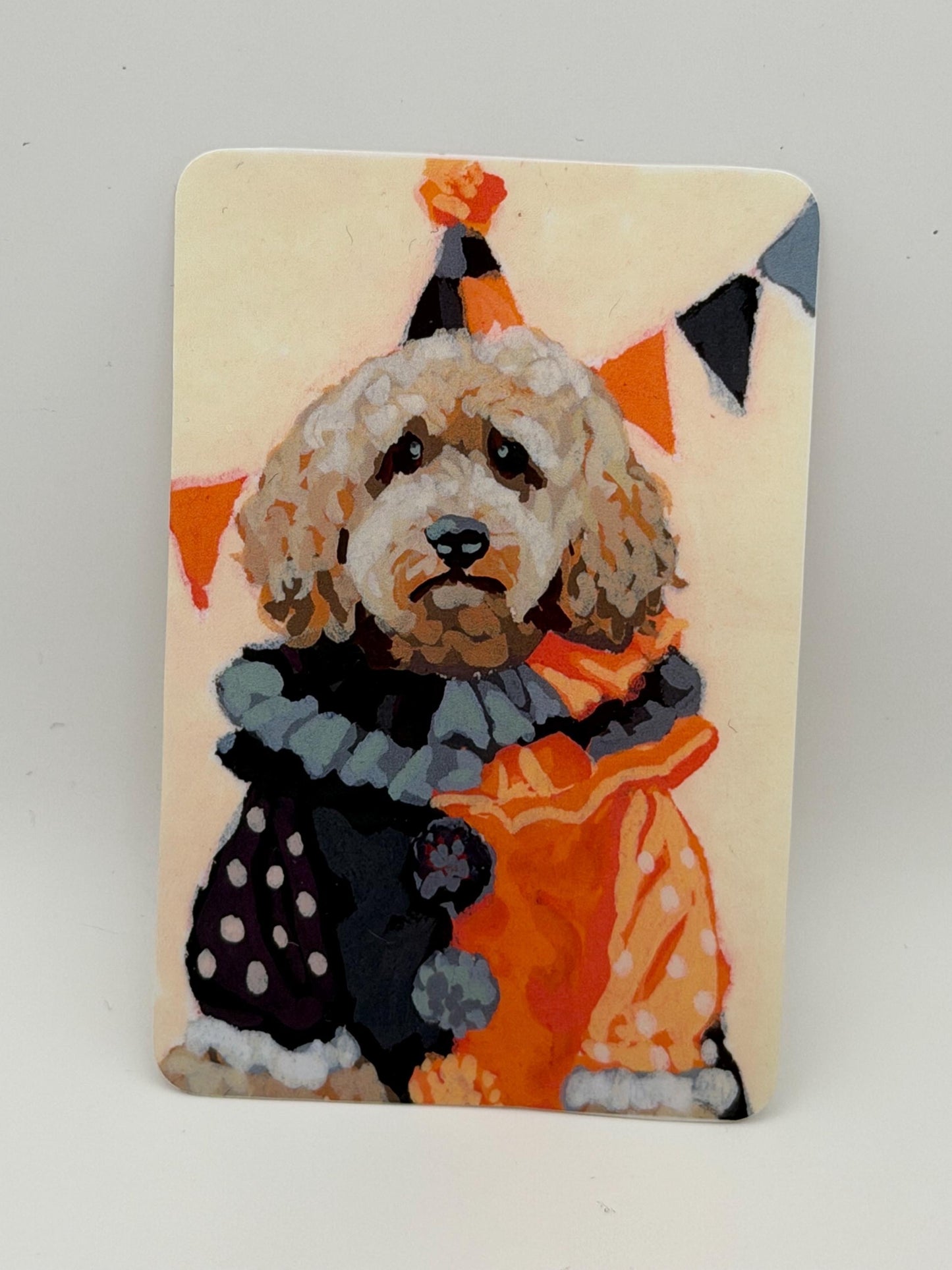 Sad Clown Dog Sticker, Acrylic Painting Reproduction, Water-Resistant Vinyl Art