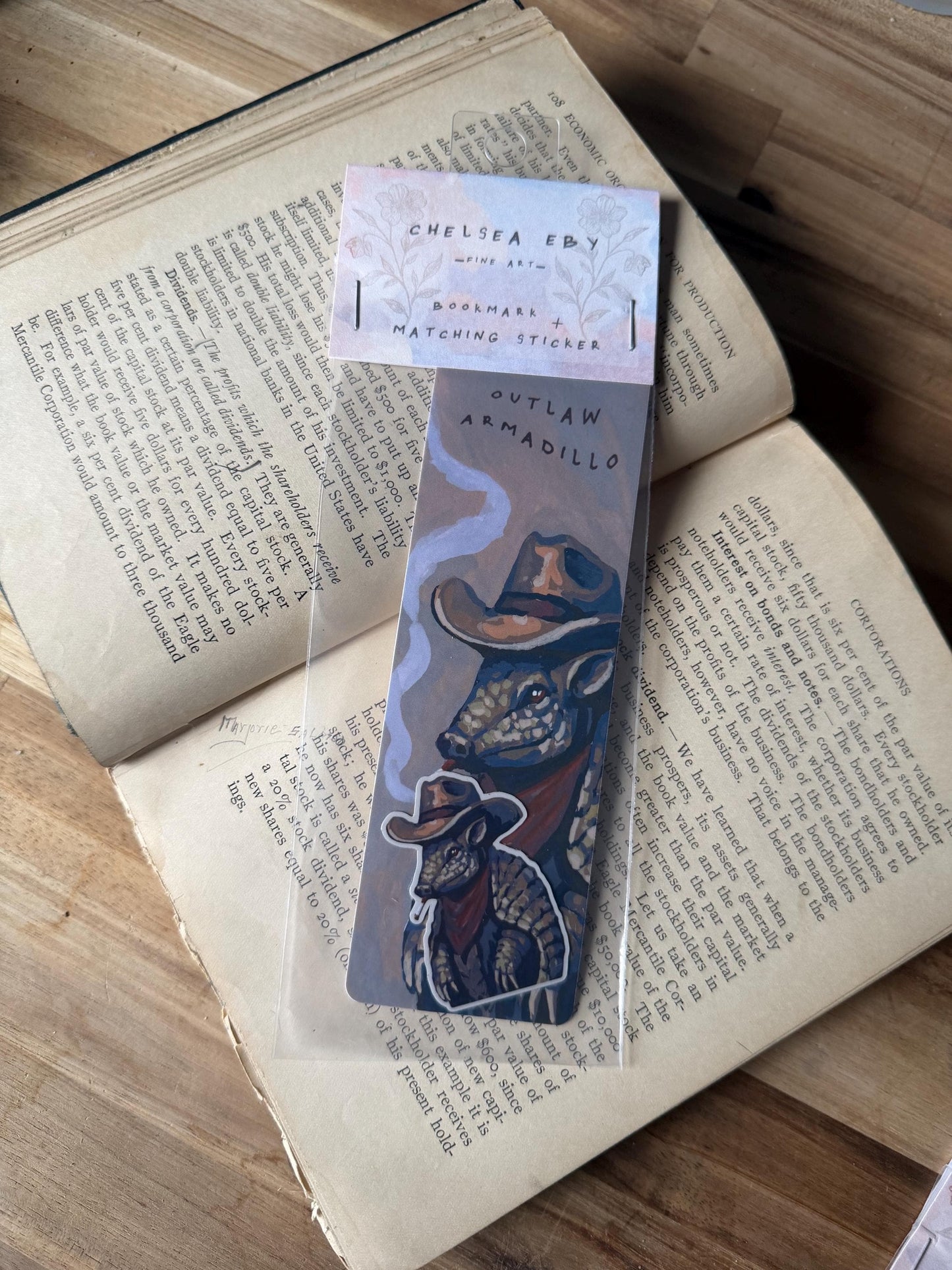 Outlaw Armadillo Bookmark Sticker Set | Whimsical Western Art Illustration