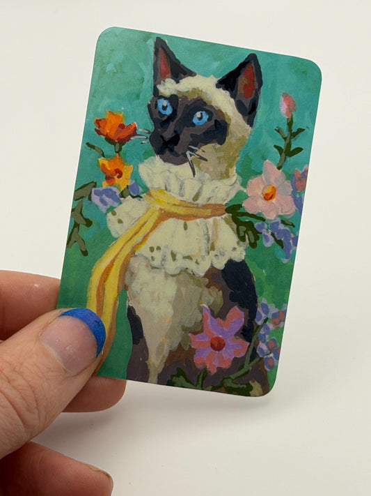 Floral Siamese Cat Sticker | Cottagecore Art, Waterproof Vinyl (2x3 inches)
