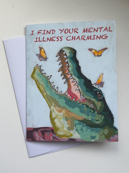 Gator Art Card | Dark Humor Love Card, Blank Inside