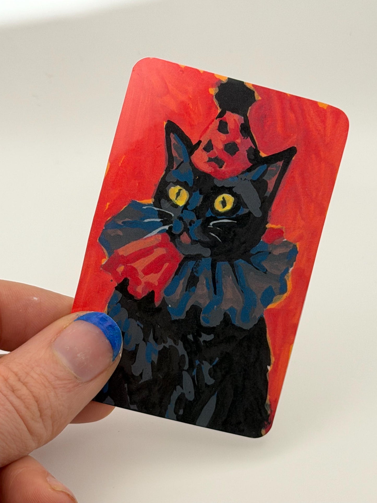 Party Cat Sticker | Acrylic Painting Reproduction, Glossy Vinyl Art (2x3 inches)