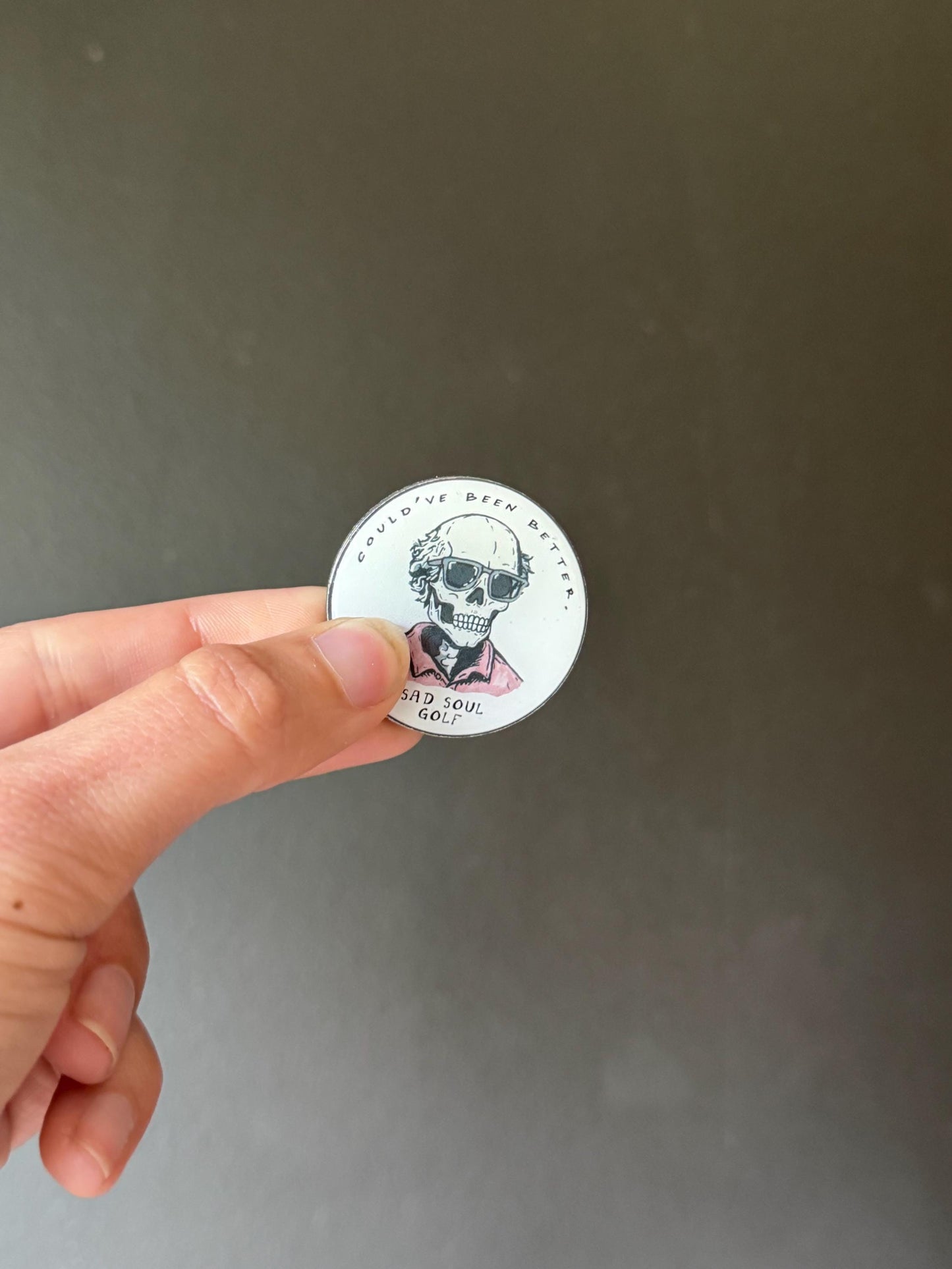 Sad Soul Golf Skull Ball Marker | UV Resin Coated Metal (1.5 Inch)