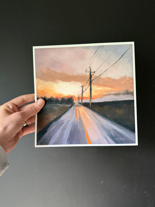 sunset Country road impressionist 8x8 fine art print