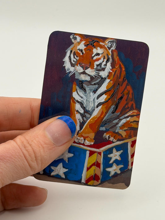 Circus Tiger Sticker, Whimsical Acrylic Art Vinyl Decal, Vintage Illustration