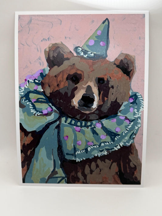 Circus Bear Art Print, Whimsical Animal Painting, Vintage Style Decor (5x7)