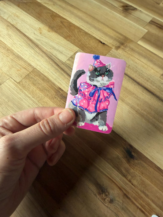 Clown Cat Sticker | Whimsical Art Reproduction, Water-Resistant Vinyl