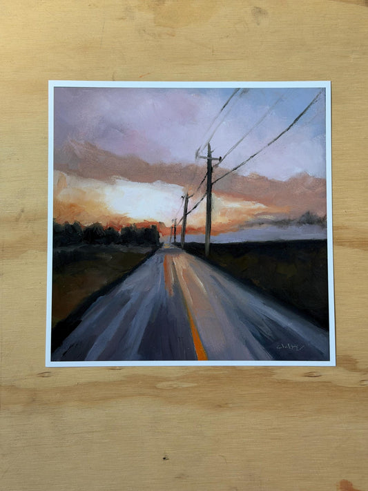 sunset Country road impressionist 8x8 fine art print