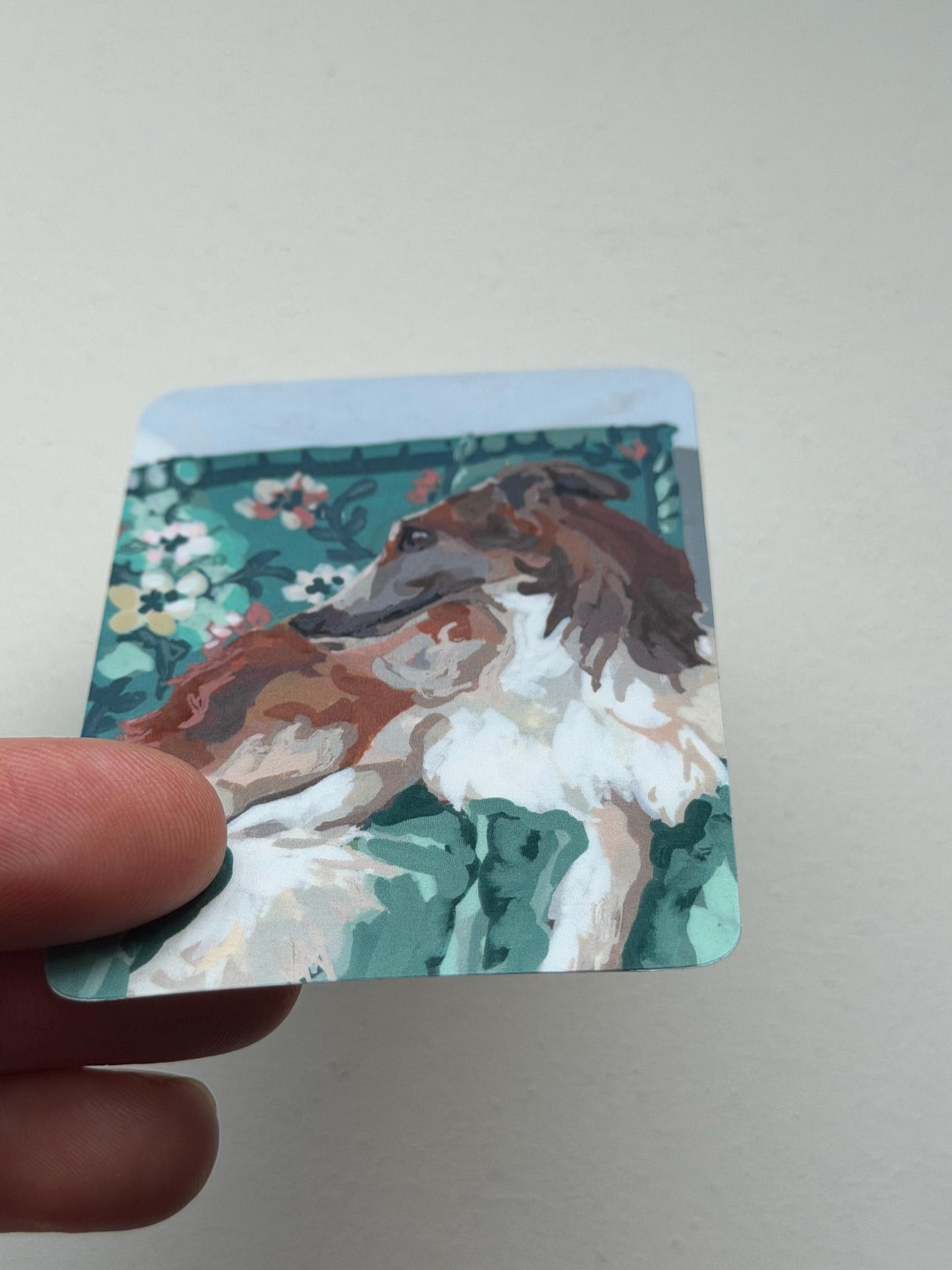 Borzoi on sofa vinyl sticker 3"- illustrated dog decal
