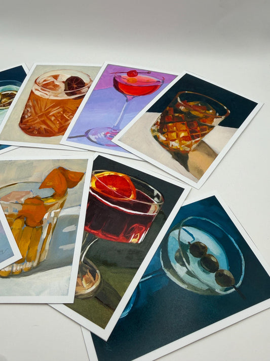 ACEO original art PRINTS, cocktail painting reproductions, tiny art 2.5x3.5 inches