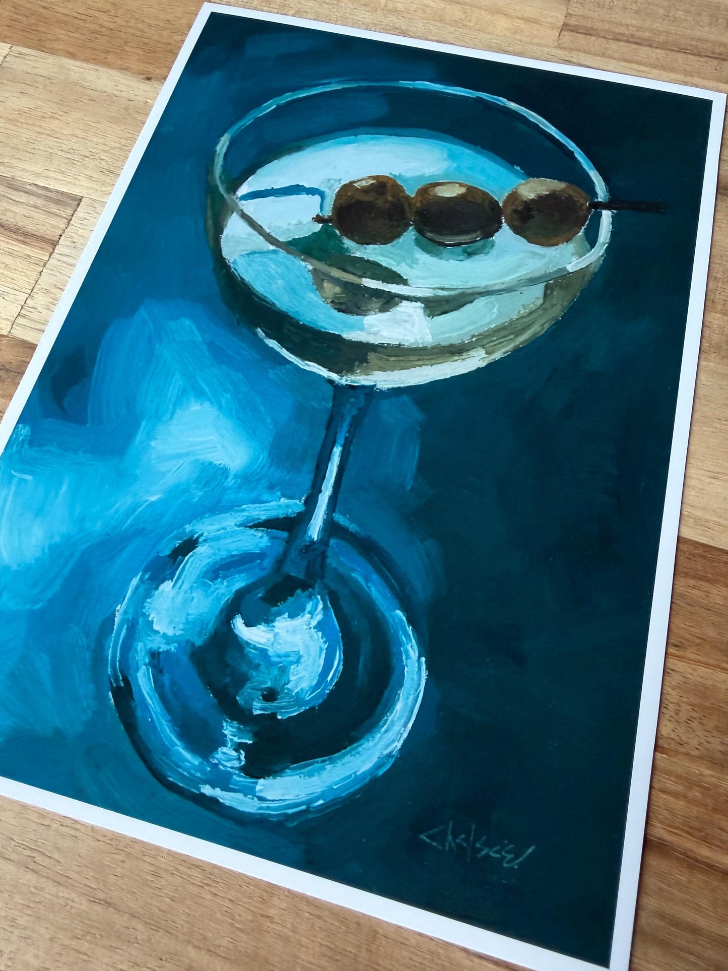 Dirty Martini Cocktail Art Print | Moody Still Life Oil Painting Reproduction (5x7)