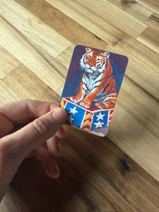 Circus Tiger Sticker, Whimsical Acrylic Art Vinyl Decal, Vintage Illustration