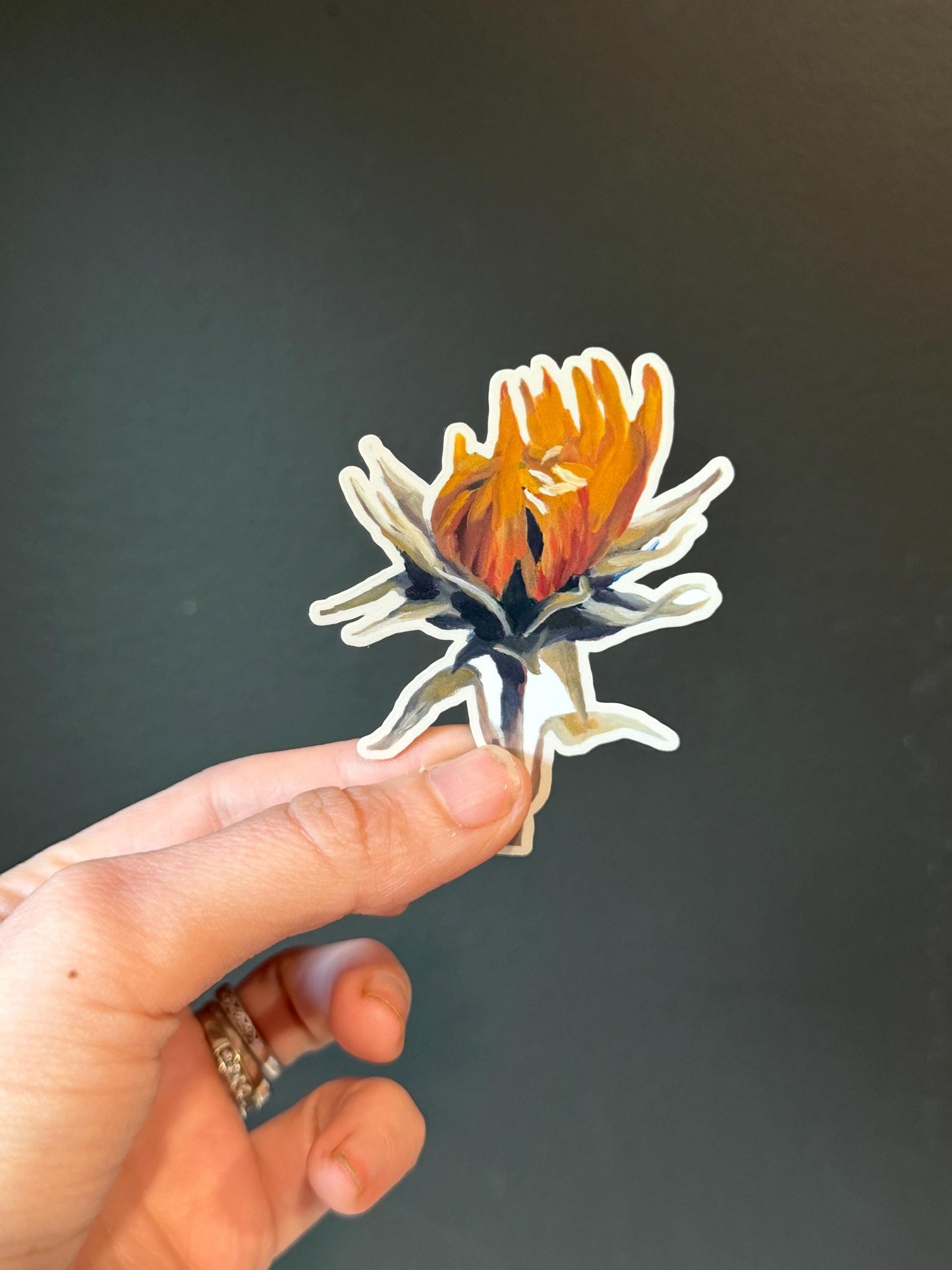 Original Sunflower Bloom Sticker | Moody Floral Art Decal (3" Vinyl)