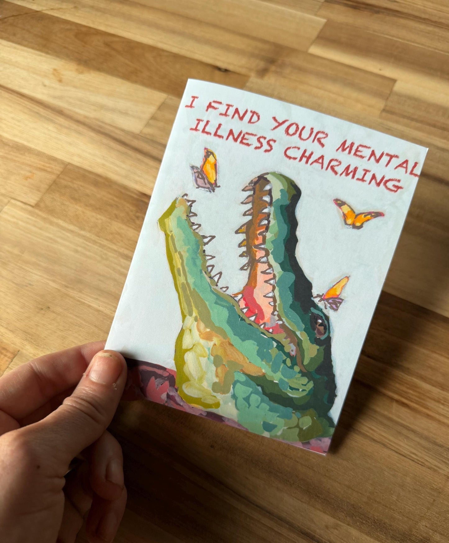 Gator Art Card | Dark Humor Love Card, Blank Inside