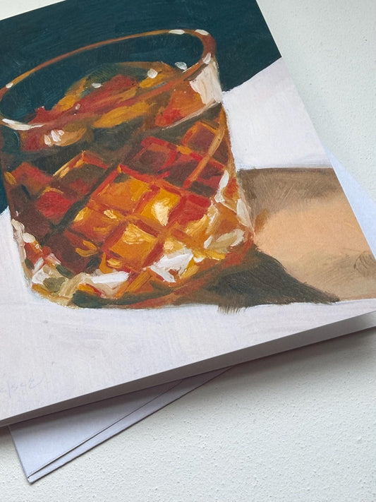 Whiskey Glass Oil Painting Card | Blank Art Greeting Card (A2 Size)