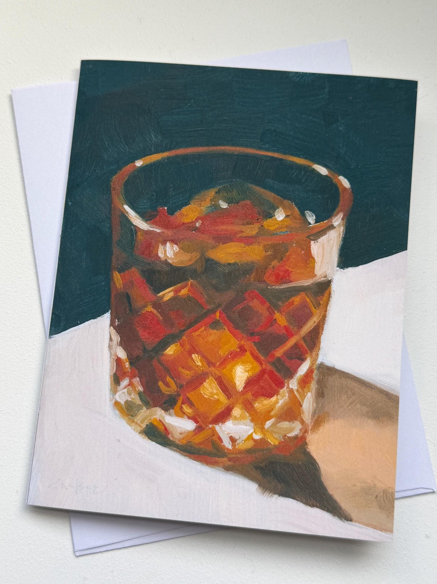 Whiskey Glass Oil Painting Card | Blank Art Greeting Card (A2 Size)