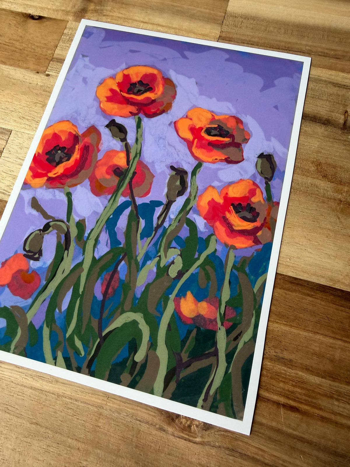 Poppy Flower Print 5x7, Orange Floral Painting, Botanical Wall Art (Fine Reproduction)