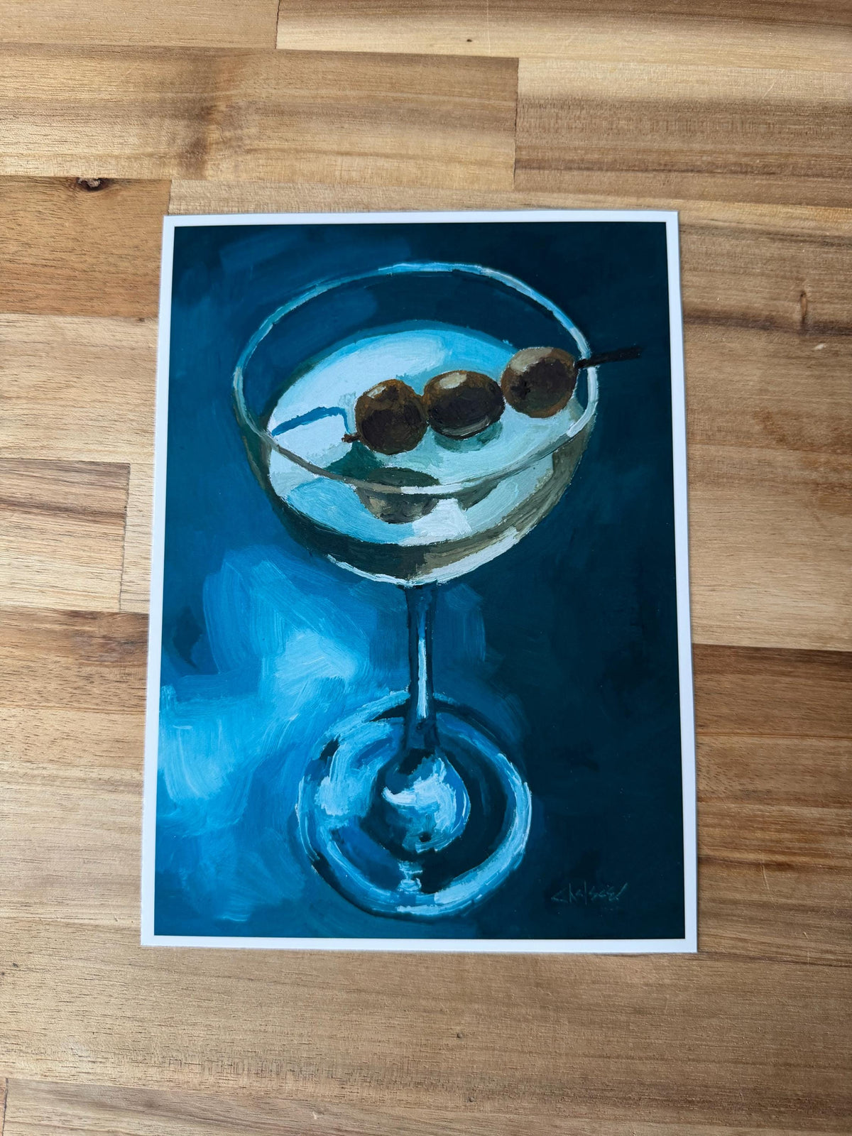 Dirty Martini Cocktail Art Print | Moody Still Life Oil Painting Reproduction (5x7)