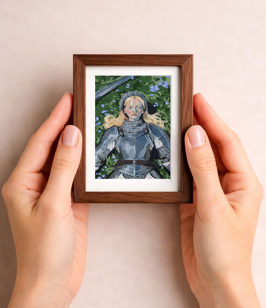 ACEO original art PRINT, women warriors, fantasy medieval painting reproduction, tiny art 2.5x3.5 inches
