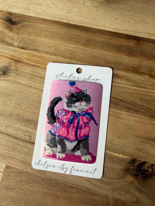 Clown Cat Sticker | Whimsical Art Reproduction, Water-Resistant Vinyl