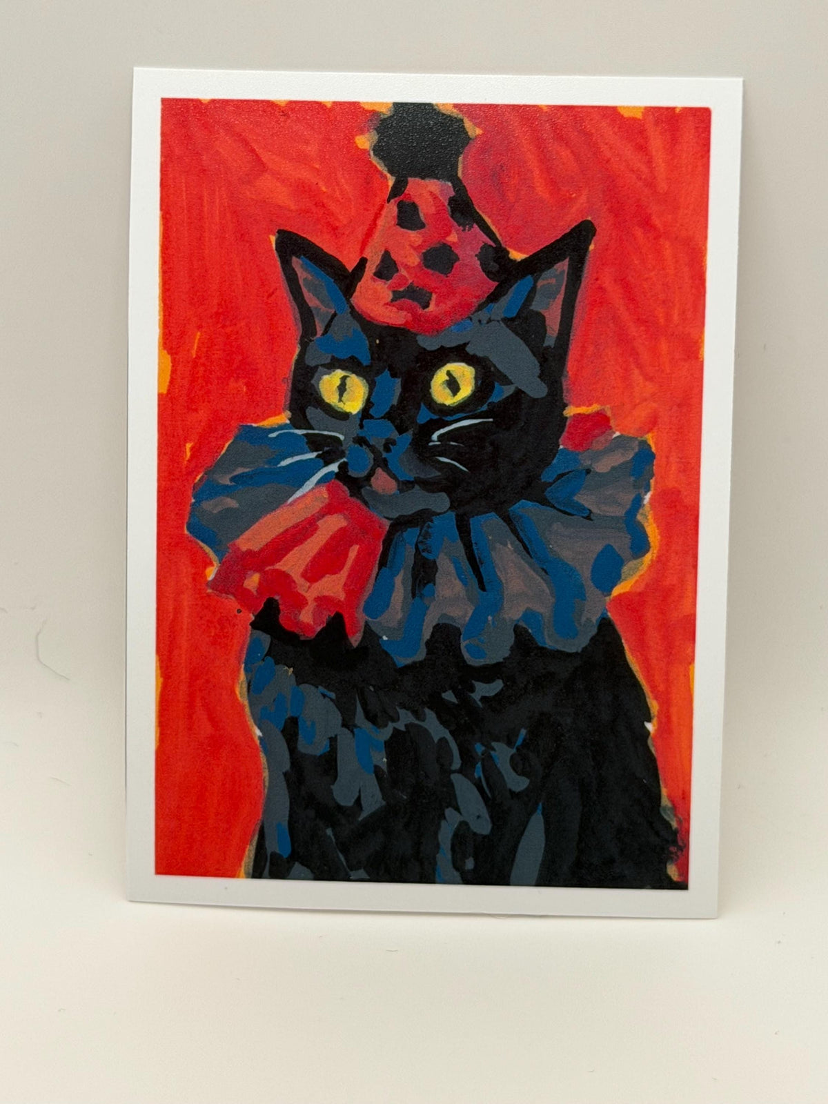 ACEO original art PRINT, black party cat illustration, tiny art 2.5x3.5 inches