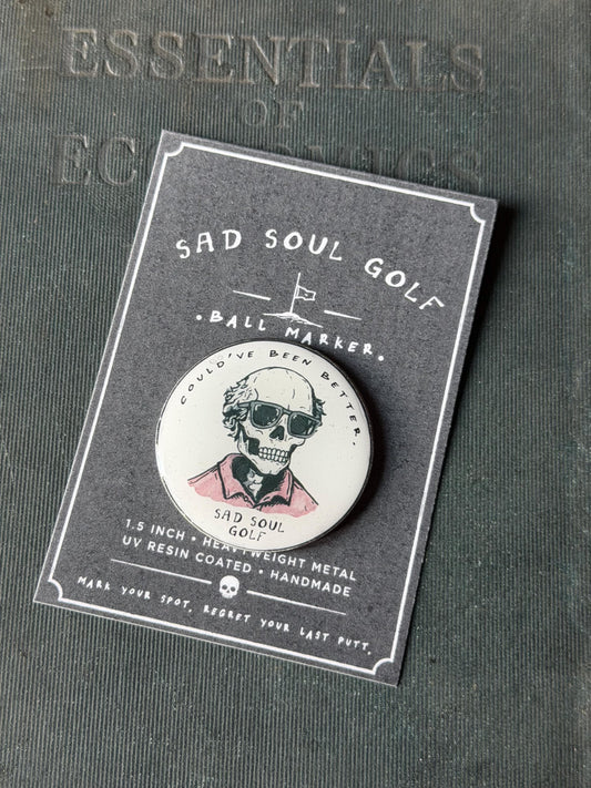 Sad Soul Golf Skull Ball Marker | UV Resin Coated Metal (1.5 Inch)