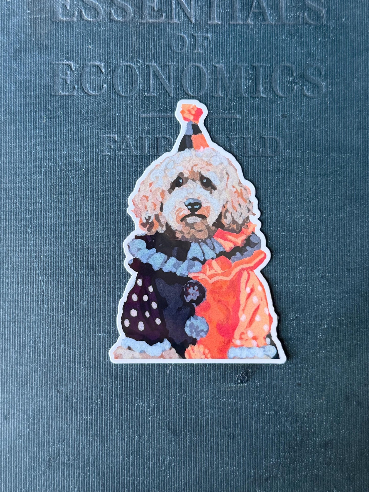sad clown doodle dog | Original Painted dog Art Decal (3")