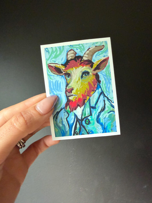 ACEO original art PRINT, Vincent van Goat , parody art, tiny prints, 2.5x3.5 inches