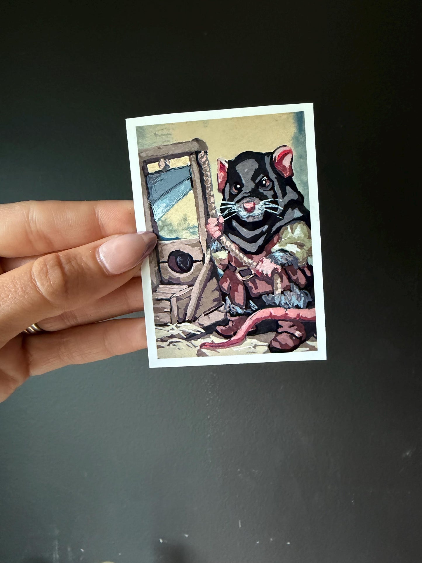 ACEO original art PRINT, Rat executioner , tiny art 2.5x3.5 inches