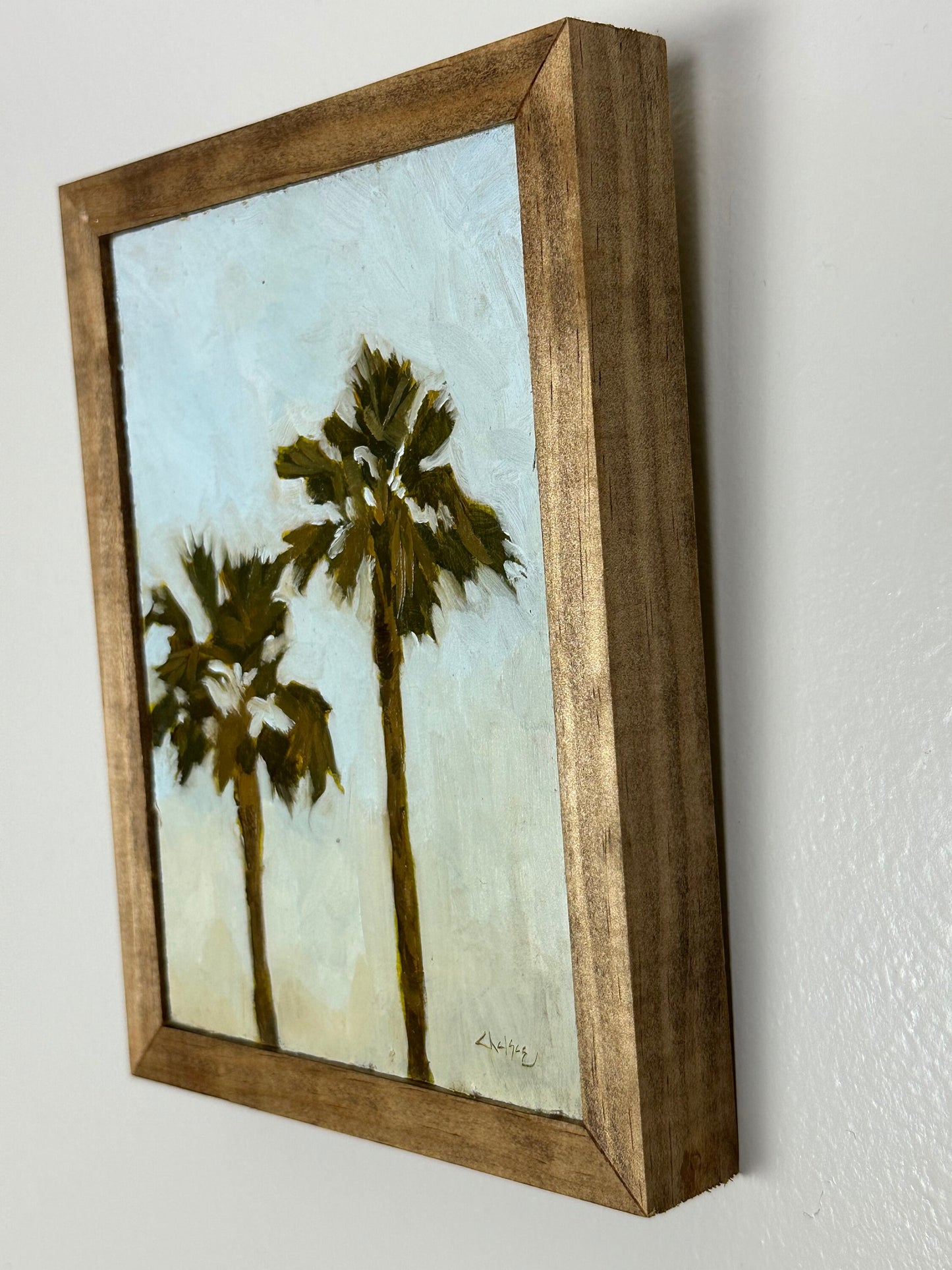 original painting palm trees, 5x7 framed art, small artwork, beach art,