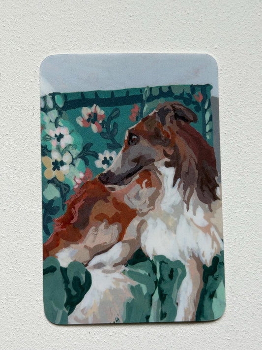 Borzoi on sofa vinyl sticker 3"- illustrated dog decal