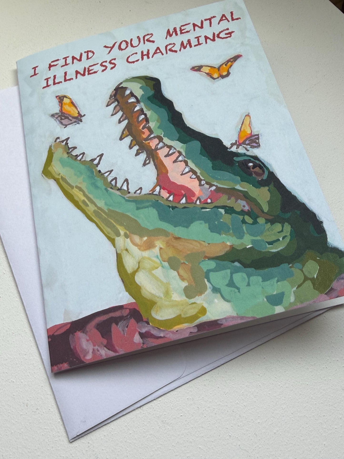 Gator Art Card | Dark Humor Love Card, Blank Inside