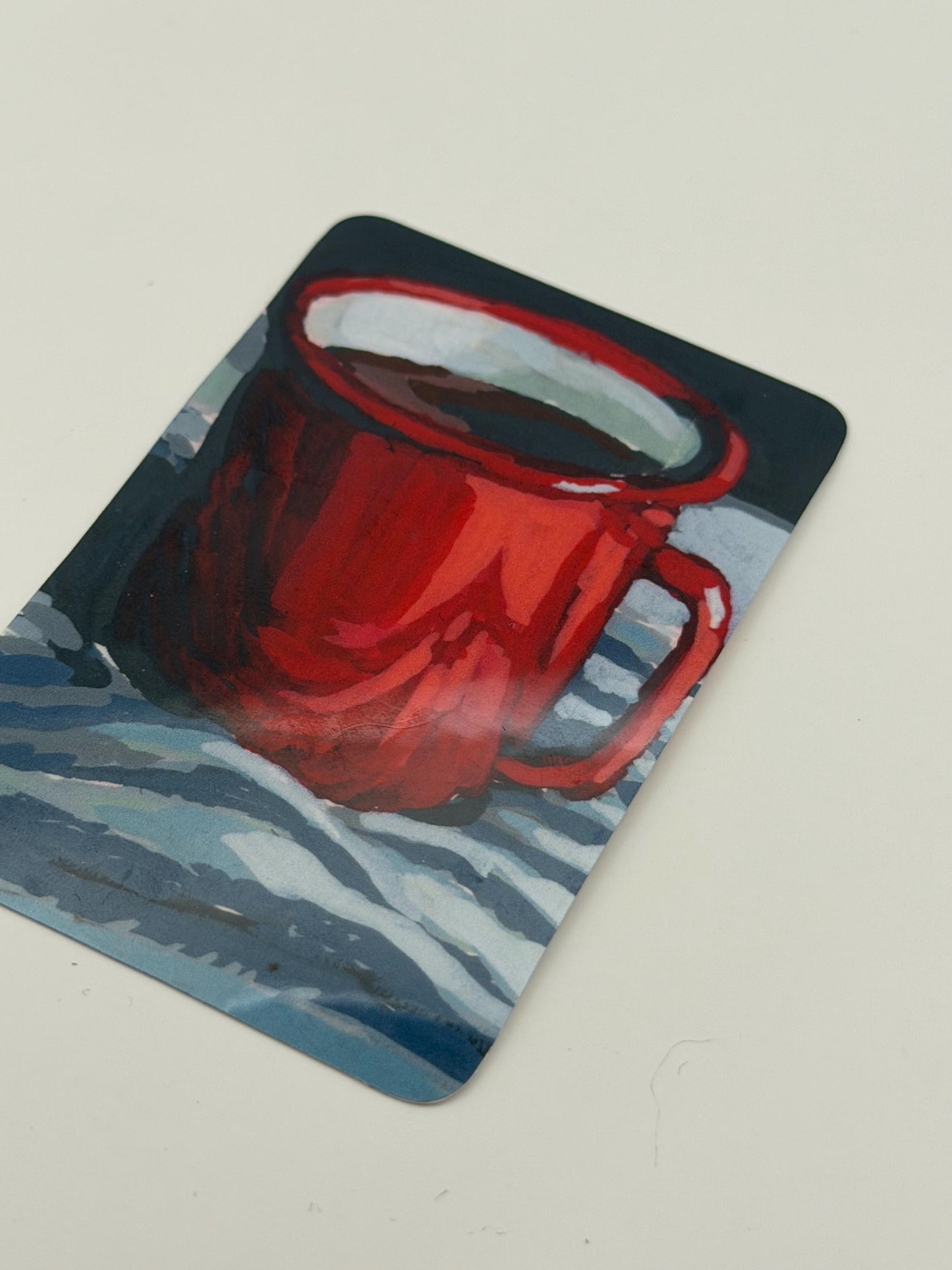 Red Enamel Coffee Mug Sticker, Impressionist Acrylic Art Vinyl Decal