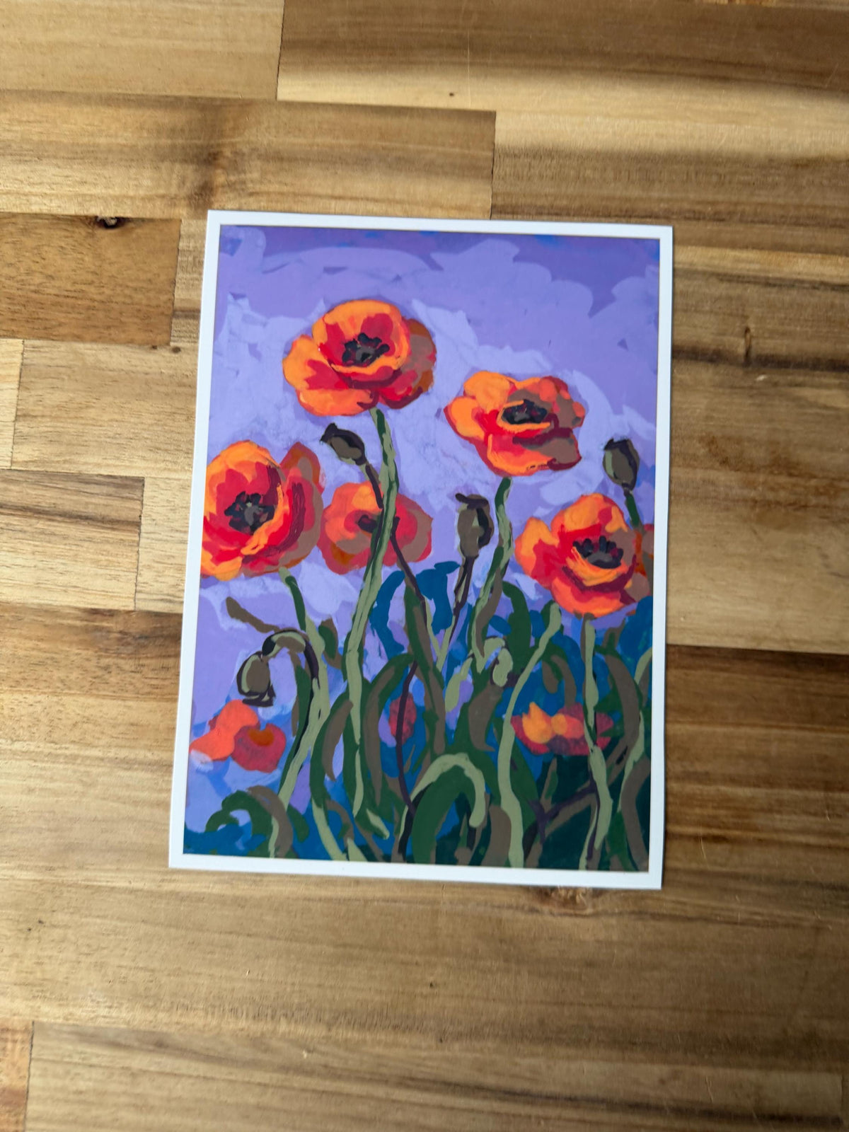 Poppy Flower Print 5x7, Orange Floral Painting, Botanical Wall Art (Fine Reproduction)