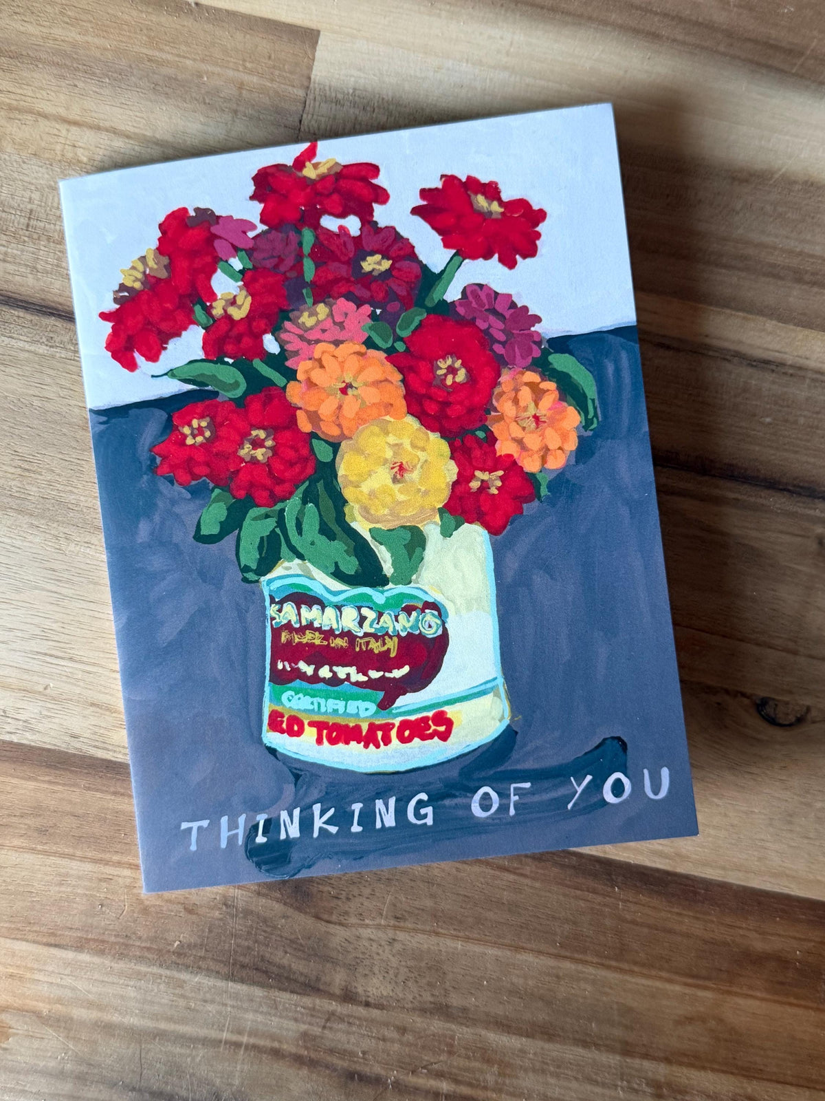 Zinnias in Can Art Card with Matching Vinyl Sticker (A2)