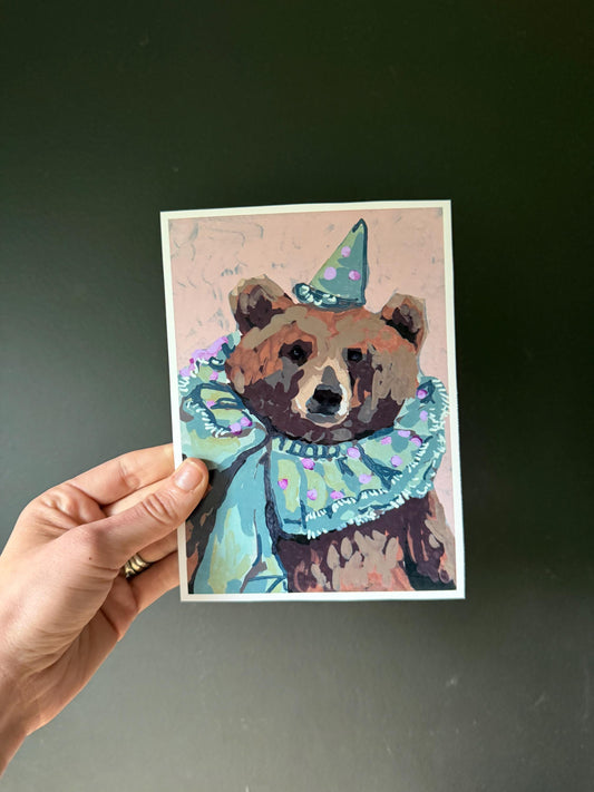Circus Bear Art Print, Whimsical Animal Painting, Vintage Style Decor (5x7)
