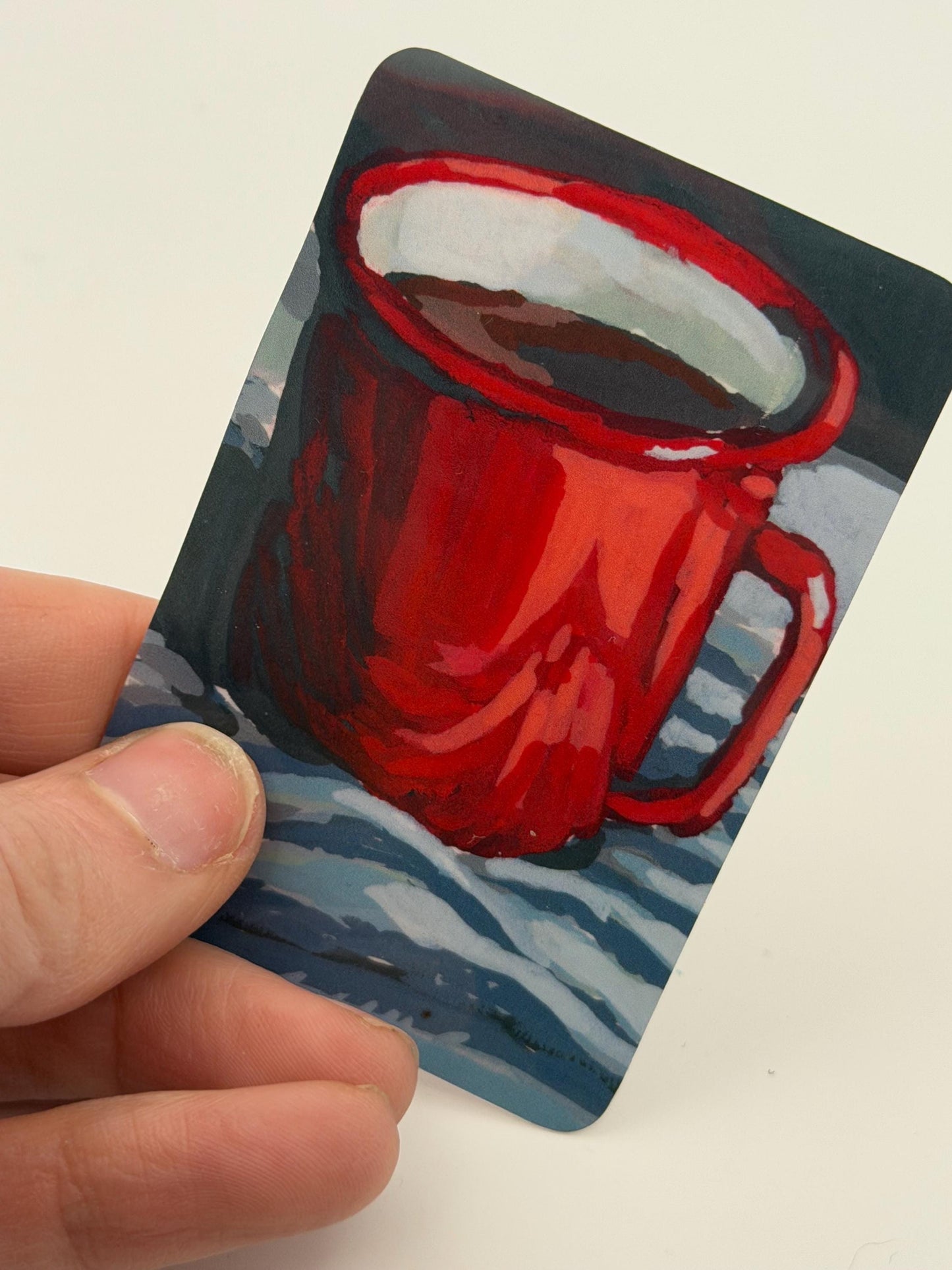Red Enamel Coffee Mug Sticker, Impressionist Acrylic Art Vinyl Decal